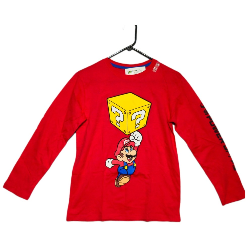 Nintendo Kids Super Mario Long Sleeve Graphic Tee Size XL 14 Red Power Up